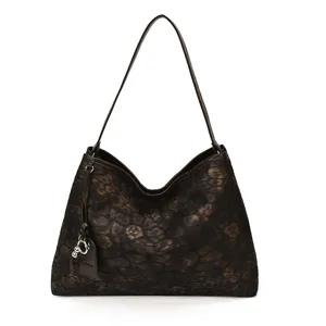 Stijlvolle grote damesschoudertas met opvallende luipaardprint, vintage commuter hobo tas.