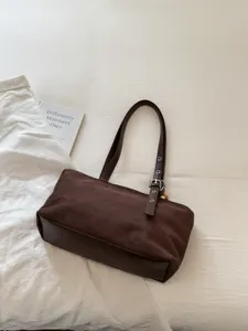 Retro brown suede shoulder bag large capacity casual tote bag minimalist underarm bag
