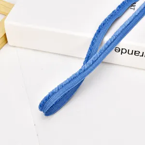 Detail view of 1cm blue velvet piping tape, perfect for DIY hair accessories and sewing.
