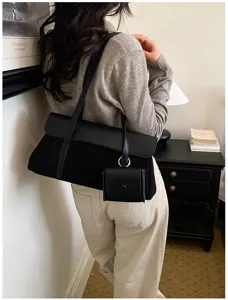 French vintage black shoulder bag women stylish underarm bag chic crossbody bag detail