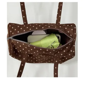 Sac Boston à pois marron sac à main décontracté fourre-tout quotidien vue détaillée