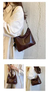 Stylish dark brown hobo shoulder bag for women minimalist dumpling bag retro style daily use