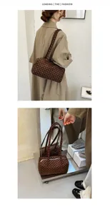 Sac à main Boston marron à pois pour femme, sac porté épaule décontracté et élégant sac rétro.