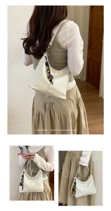 Minimalist women shoulder hobo handbag, retro cream white dumpling bag with bead pendant daily.