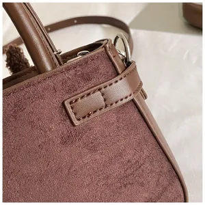 Women suede crossbody handbag stylish commuting shoulder bag brown detail view new design