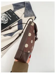 Brown polka dot bucket bag shoulder crossbody bag stylish women handbag autumn fashion daily use