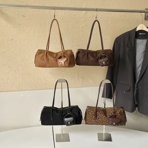 Bolso de hombro minimalista de ante vintage bolso baguette elegante informal para mujer