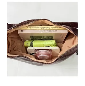 Classic brown shoulder tote bag with spacious interior capacity, retro style daily commuting bag.