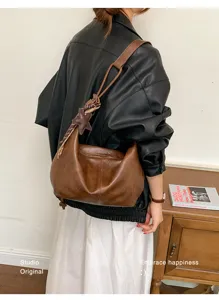 Vintage slouchy shoulder bag for women large capacity brown hobo crossbody bag casual chic