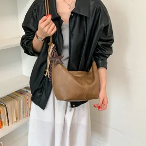 Stylish brown leather hobo shoulder bag, vintage crossbody handbag for women daily commute.