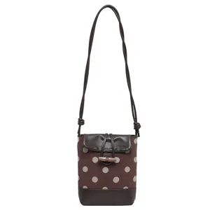 Brown Polka Dot Crossbody Bag Casual Small Shoulder Bag with Toggle Closure for Women