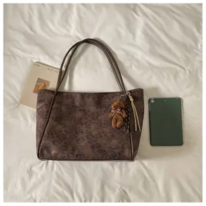 Vintage casual brown leopard print tote bag large capacity shoulder bag for women autumn fashion