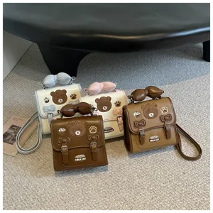 Leuke mini rugzak met strik en berenpatch, perfecte alledaagse PU lederen tas voor dames.