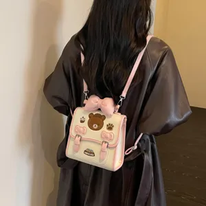 Leuke strik rugzak stijlvol roze wit schooltas casual dagrugzak mode van PU leer