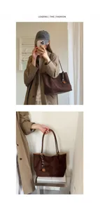 Modische einfarbige Wildleder Tote Bag, elegante große lässige Umhängetasche Damen.