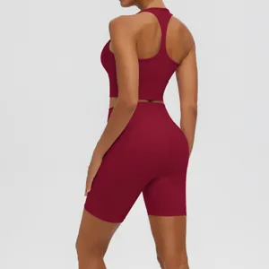 Ensemble crop top de sport sans coutures et short de yoga taille haute pour fitness gym