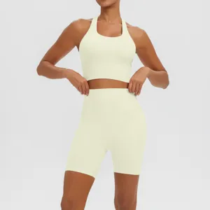 Ensemble de yoga femme soutien-gorge de sport short de biker taille haute fitness