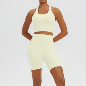 Ensemble soutien-gorge de sport et short de yoga taille haute femme fitness tenue de gym