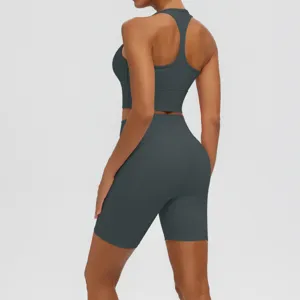 Ensemble yoga femme soutiens-gorge de sport et short de motard taille haute fitness gym