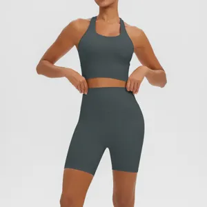 gris soutien gorge de sport short de yoga taille haute vetement de fitness pour femmes