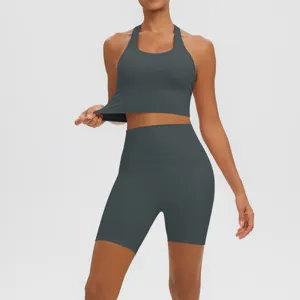 Ensemble Yoga Sans Coutures Soutien-Gorge de Sport et Short de Sport Fitness Gym