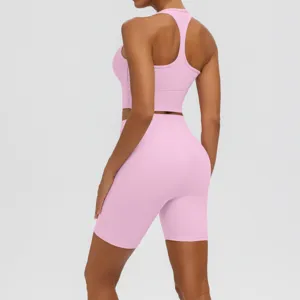 Ensemble de yoga fitness rose pour femme soutien-gorge de sport et short taille haute sport