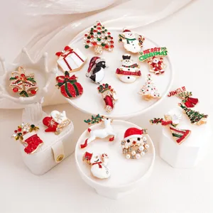 Christmas Brooch Pins Zinc Alloy Enamel Rhinestone Christmas Tree Snowman Elk Bell Badges For Holiday Party Clothing Accessories Women Jewelry Gift