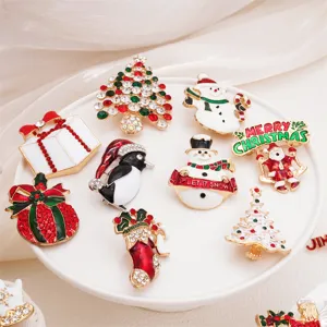 Christmas brooch set rhinestone enameled santa snowman tree holiday fashion jewelry gift