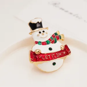 Christmas snowman brooch detailed close-up, alloy enamel rhinestone pin for winter holiday.