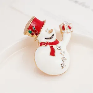 Christmas snowman brooch pin with red enamel and rhinestones cute holiday jewelry accessory