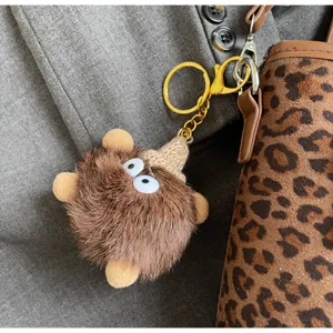 Schattige pluizige pluche monster sleutelhanger tas bedel met wiebelogen en hoedje