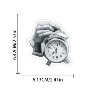 Retro alarm clock hand sticker detail, black and white waterproof DIY journal waterproof decor.