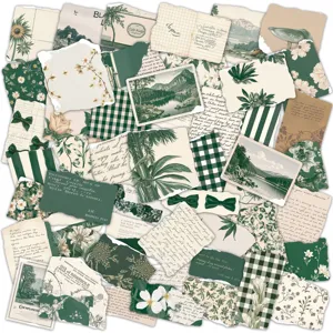 Vintage green scrapbooking stickers set, aesthetic torn paper art supplies for journal DIY.