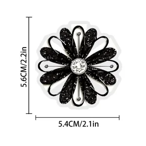 Adesivo floreale nero glitterato con strass, decalcomania decorativa da 5,6x5,4 cm.