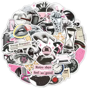 50pcs retro aesthetic stickers pack vintage vinyl waterproof DIY decals for laptop water bottle