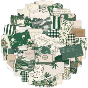 Retro Vintage Torn Edge Green Graffiti Stickers Aesthetic Botanical Scrapbook Decals For Luggage Laptop Water Bottle