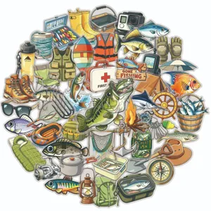 Cartoon Angelzubehör Aufkleber wasserdicht Outdoor Camping dekorative Aufkleber Set