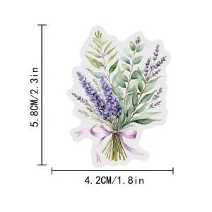 Watercolor lavender eucalyptus bouquet sticker detail, waterproof DIY craft sticker for journal.
