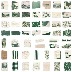 50pcs vintage green torn edge stickers aesthetic botanical scrapbooking journal DIY craft