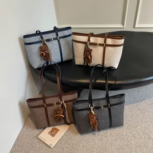 Large capacity tote bag casual vintage fashion commuter handbag shoulder contrast color women bag