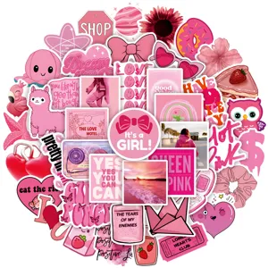 Pink aesthetic waterproof vinyl stickers pack for water bottle laptop scrapbooking craft