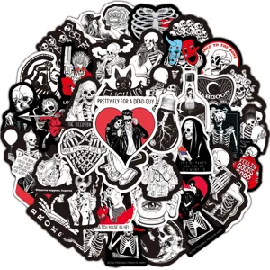 Lot autocollants graffiti punk gothique imperméables, autocollants squelette crâne pour valise.