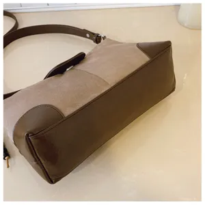 Retro contrast color shoulder underarm bag for women, stylish vintage tote commuter bag.