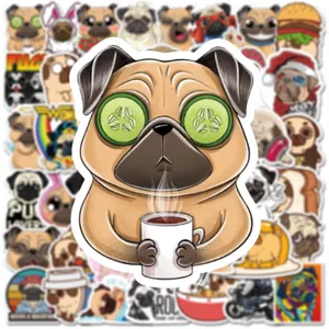 Cute pug stickers waterproof vinyl cartoon decal pack for laptop skateboard luggage case