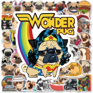 Waterproof cartoon pug graffiti stickers 50pcs for luggage laptop skateboard helmet decor