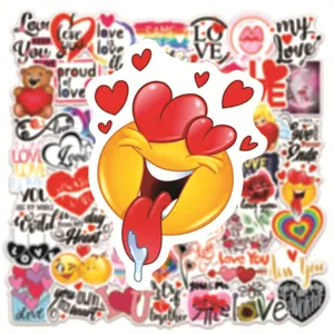 Wasserdichte Valentinstag Aufkleber Pack, süße Herz Liebe Graffiti Sticker für Laptop Tagebuch 50Stk