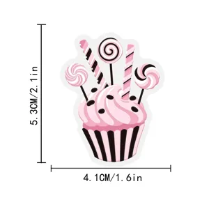 Pink cute cupcake and lollipop sticker, waterproof PET material, ideal for creative decorations.