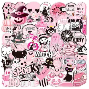 Pink Halloween PET sticker set detail, featuring cute cartoon ghost pumpkin designs for festive decor.