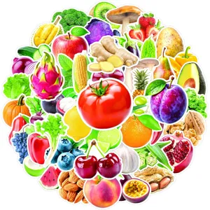50 Pzs Pegatinas realistas de frutas y verduras impermeables para diario portátil