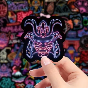 Neon samurai helmet waterproof sticker, perfect for laptop, phone, and car decoration.